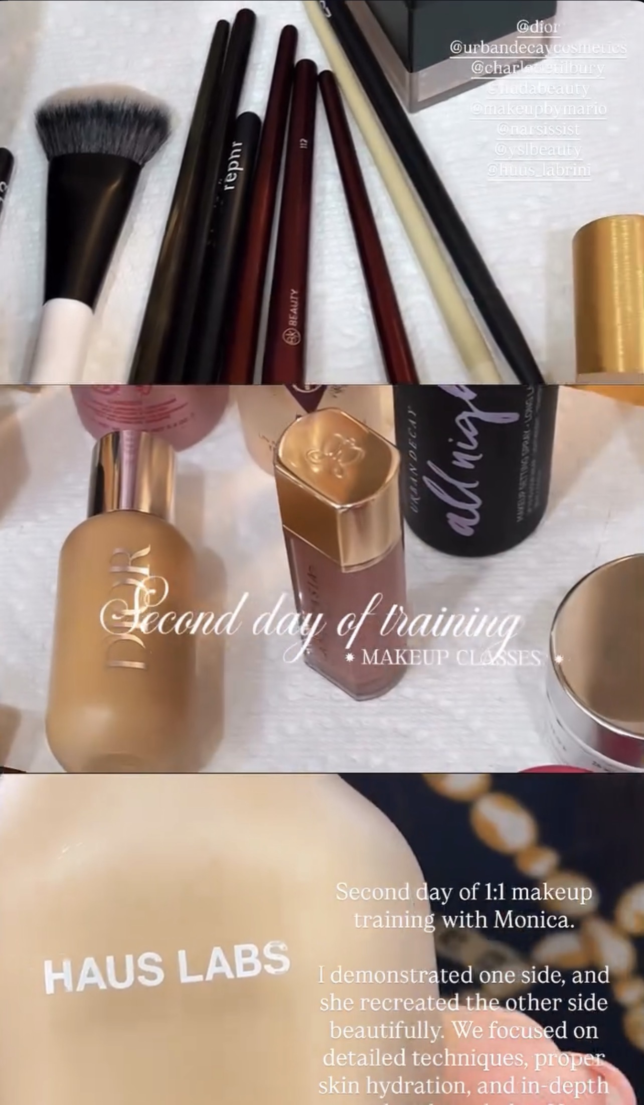 Products and techniques used during makeup training