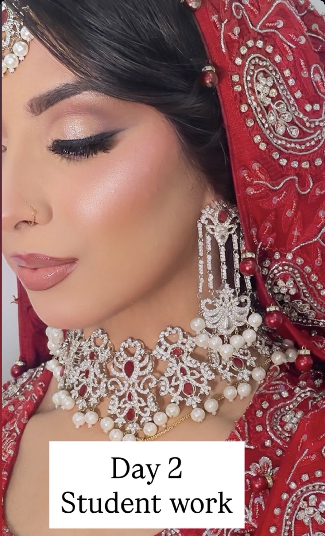 Student working through a makeup technique